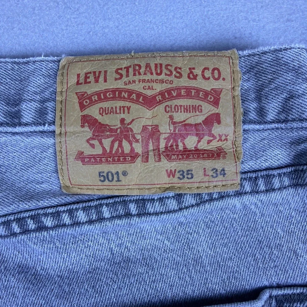 Levis 501 Jeans Mens 35x34 (32) Gray Denim Button Fly Classic Original Straight